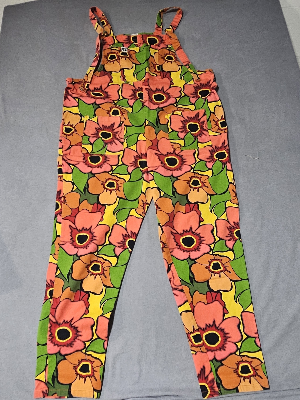 Lucy & Yak Floral Cotton Dungaree Jumpsuit in Pink, Green & Yellow